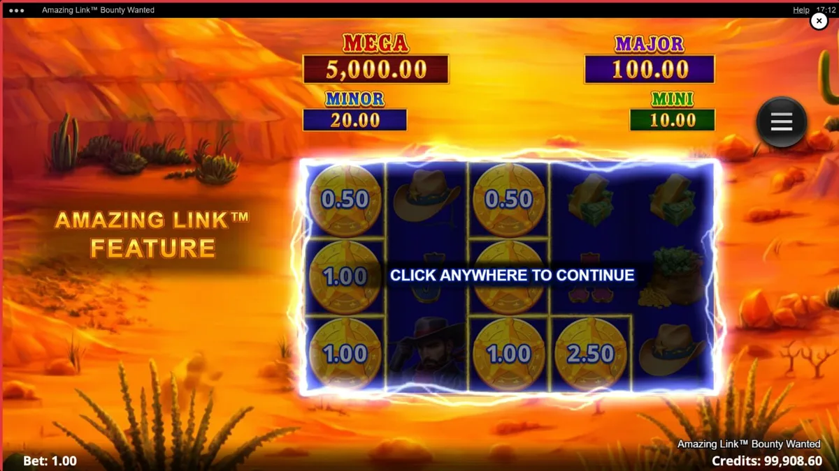 Amazing Link Bounty Wanted slot desert landscape