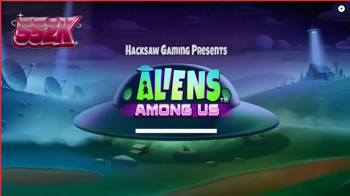 Tampilan visual slot Aliens Among Us dengan tema invasi alien dan agen FBI